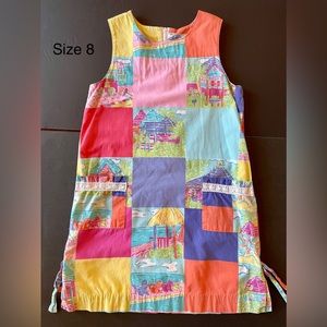 Lilly Pulitzer size 8 patchwork beach scene white label shift dress